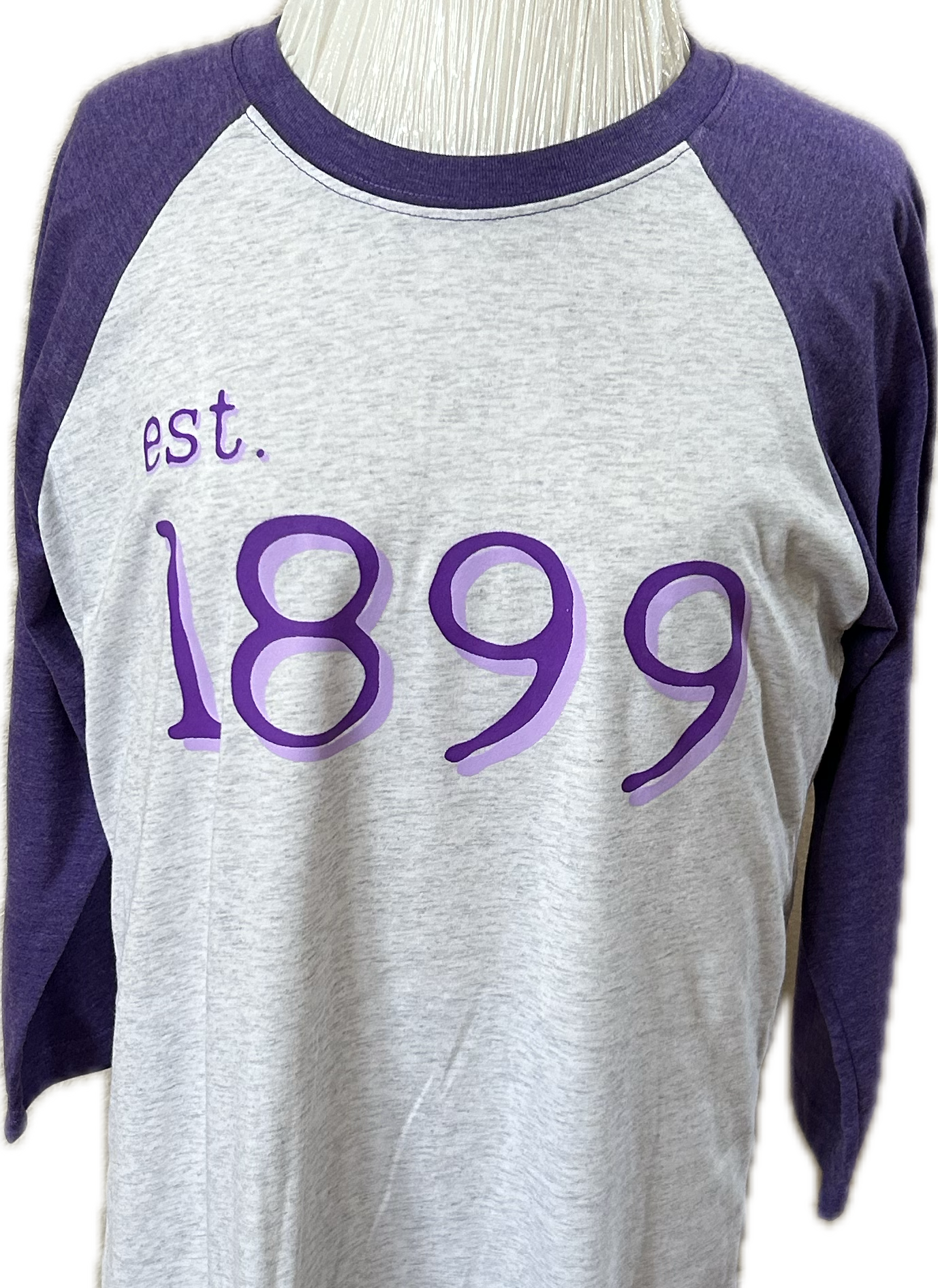 Tarleton “Est. 1899” Raglan Tee – Purple & Gray Baseball Shirt