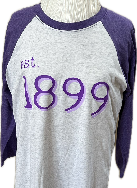 Tarleton “Est. 1899” Raglan Tee – Purple & Gray Baseball Shirt