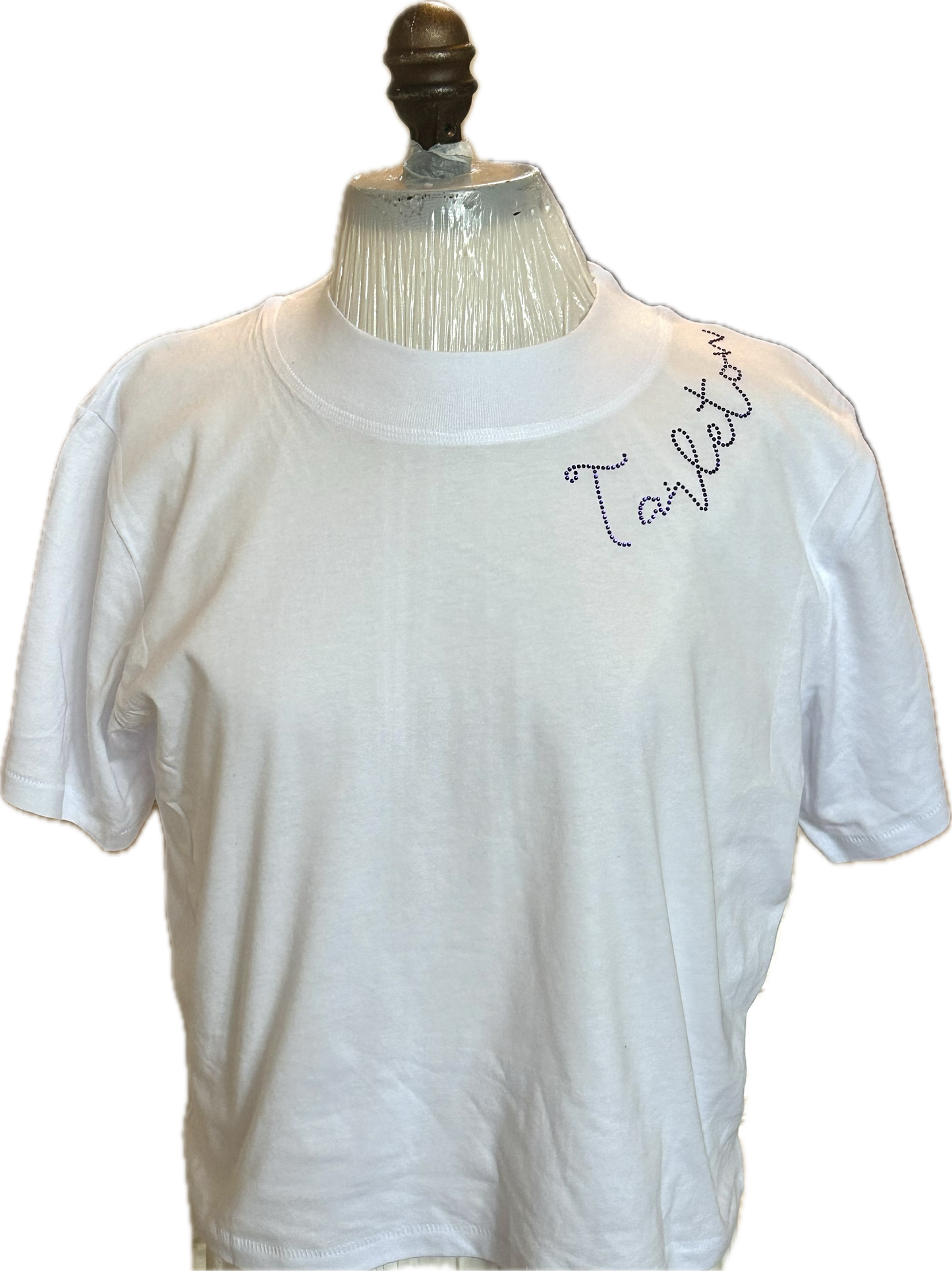 Tarleton Script Rhinestone Shoulder Tee – White Cropped Spirit Shirt | Licensed Tarleton Apparel