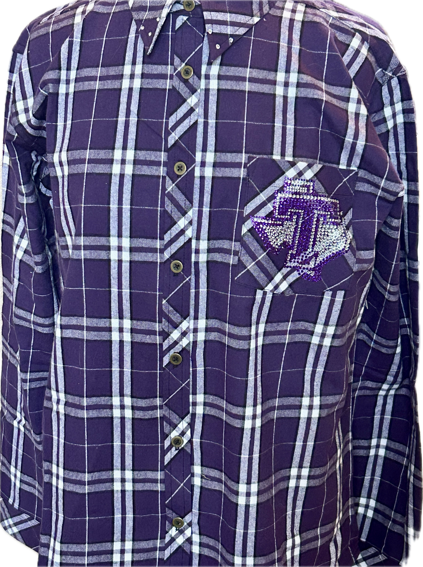 Tarleton Purple Plaid Flannel Shirt with Rhinestone T Logo | Game Day