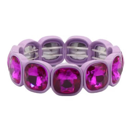 Purple chunky gemstone stretch bracelet with oversized faceted rhinestones