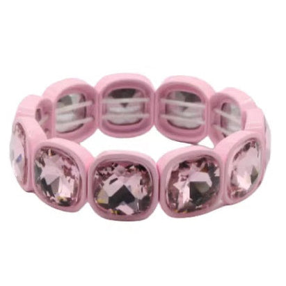 Pink chunky gemstone stretch bracelet with oversized faceted rhinestones
