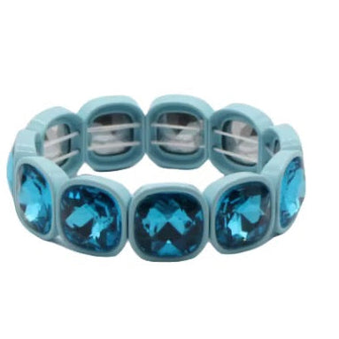 Blue chunky gemstone stretch bracelet with oversized faceted rhinestones