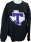 Tarleton Texans Chenille Patch Sweatshirt – Licensed & Approved Vendor | Custom T State Texas Patch | Black or Purple Crewneck
