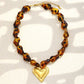 Tortoiseshell Beaded 18” Necklace with Gold Heart Pendant