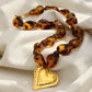 Tortoiseshell Beaded 18” Necklace with Gold Heart Pendant