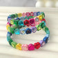 Rainbow Crystal Heart Stretch Bracelet | Colorful Enamel Heart Tile Bracelet | Stackable Boutique Jewelry