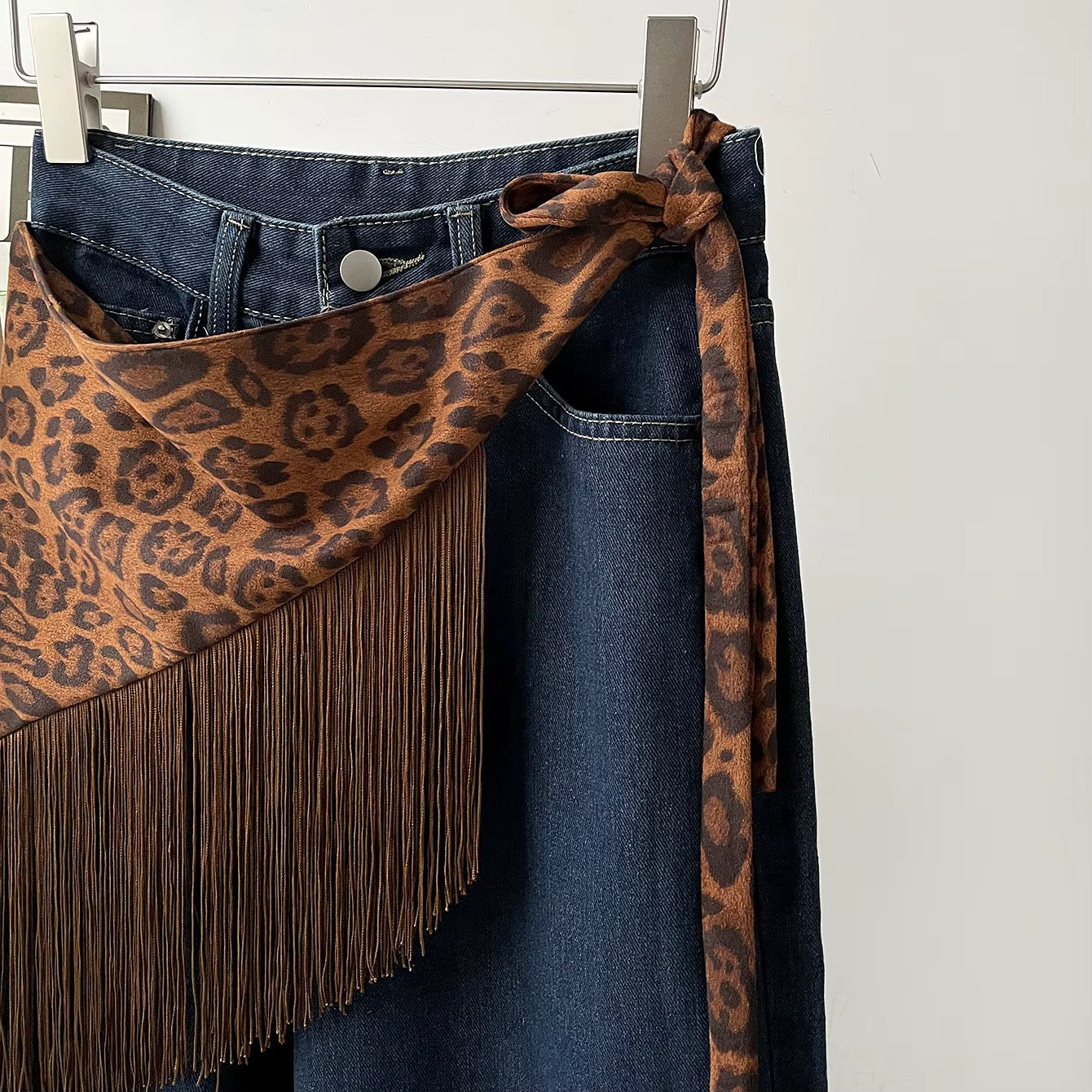 Leopard Print Fringe Scarf | Faux Suede Western Hip Scarf, Bandeau Top & Neck Wrap | Cowgirl Boutique Accessory