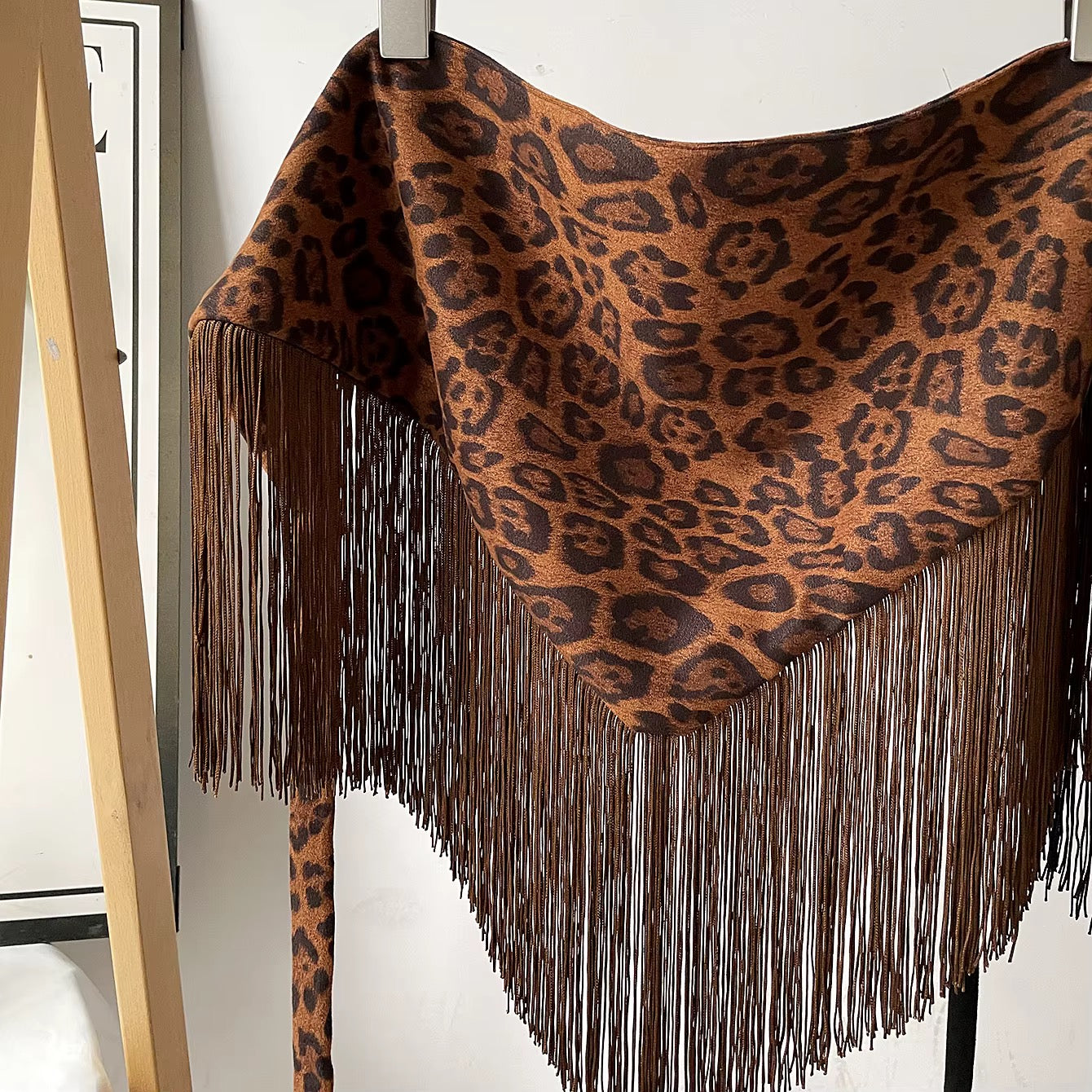 Leopard Print Fringe Scarf | Faux Suede Western Hip Scarf, Bandeau Top & Neck Wrap | Cowgirl Boutique Accessory