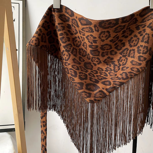 Leopard Print Fringe Scarf | Faux Suede Western Hip Scarf, Bandeau Top & Neck Wrap | Cowgirl Boutique Accessory