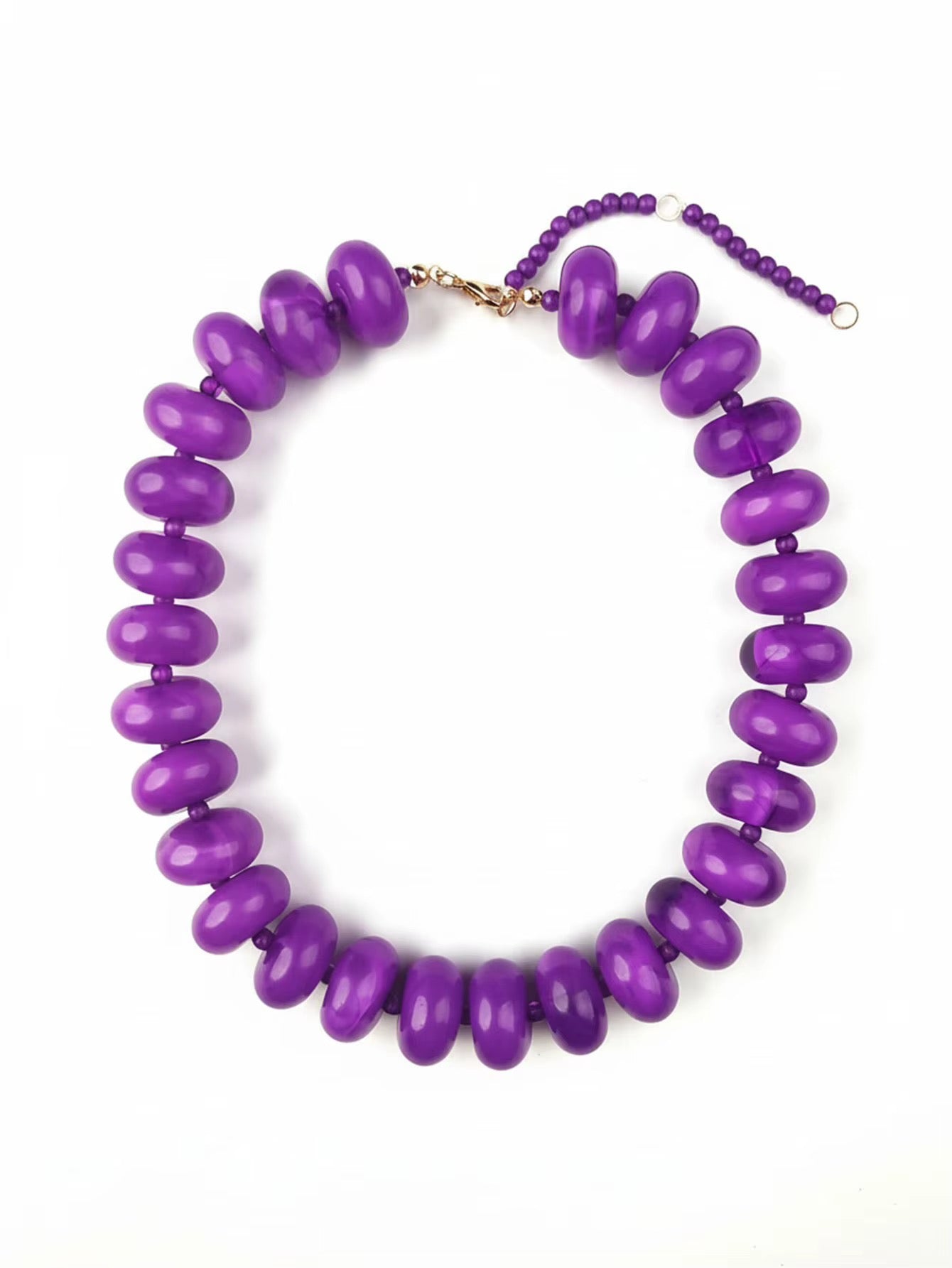 Purple Chunky Beaded Necklace – 18” Statement Necklace with Gold Clasp | Bold Purple Game Day Jewelry