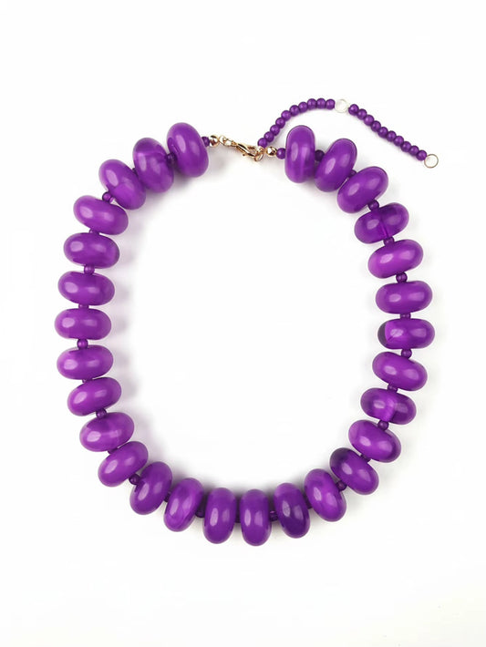 Purple Chunky Beaded Necklace – 18” Statement Necklace with Gold Clasp | Bold Purple Game Day Jewelry