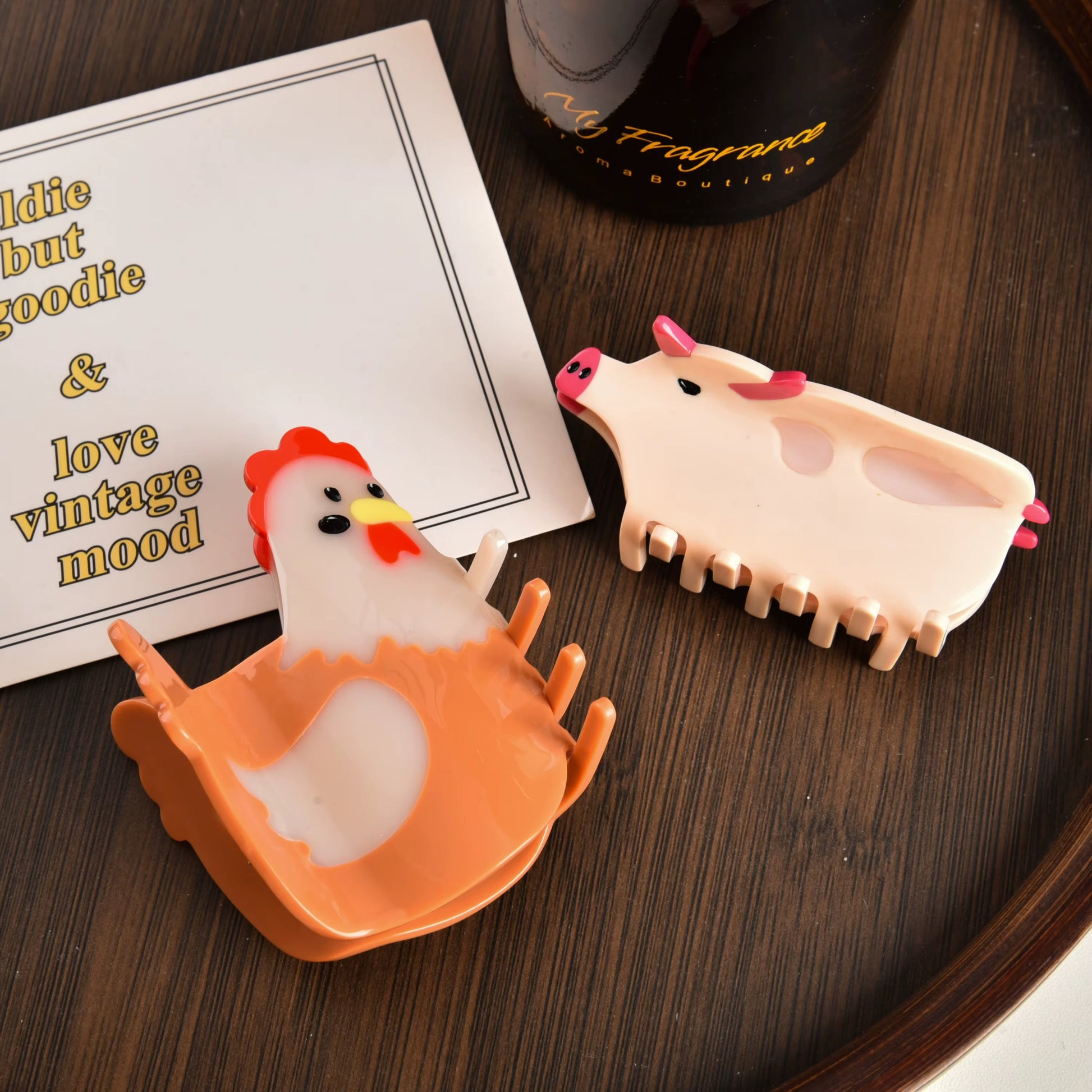 Hen and pig farm animal claw clips, cute western hair clips