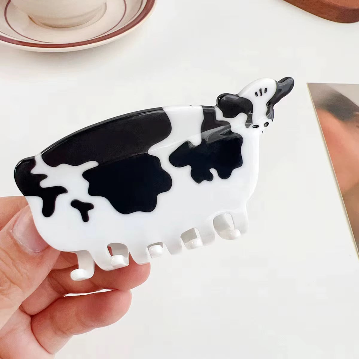 Black and white cow print claw clip, cute farm animal hair clip
