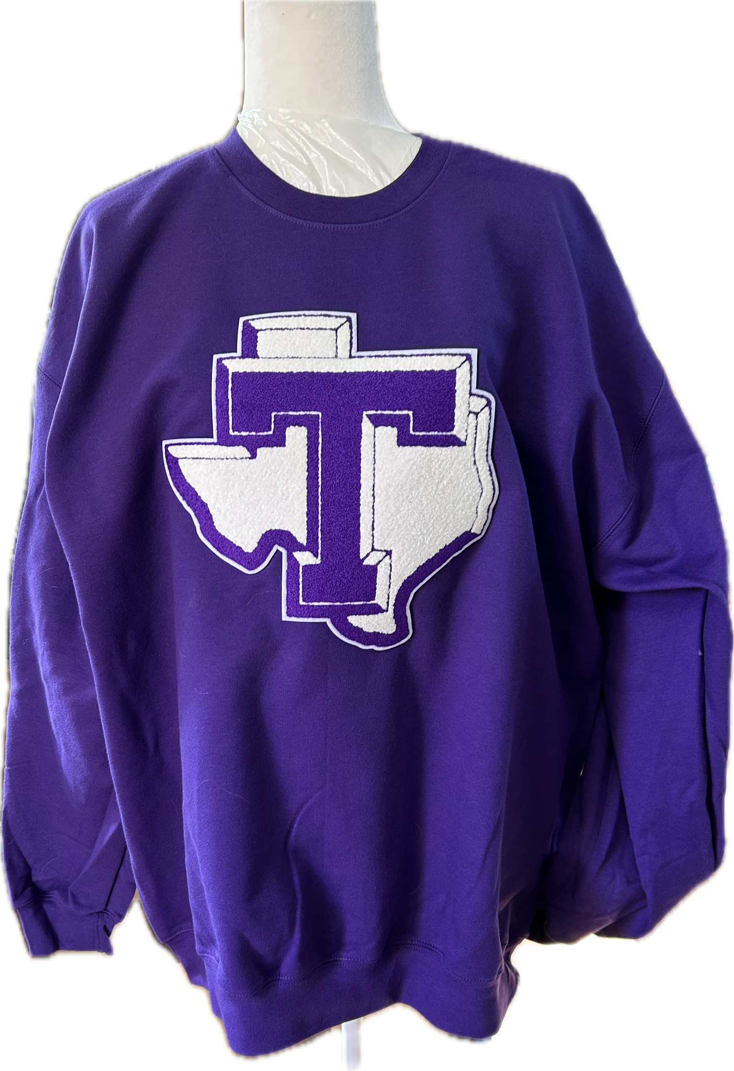 Tarleton Texans Chenille Patch Sweatshirt – Licensed & Approved Vendor | Custom T State Texas Patch | Black or Purple Crewneck