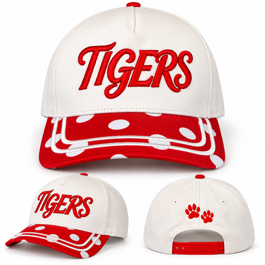 Tigers Polka Dot Game Day Hat – Cream & Red Embroidered Snapback