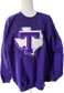Tarleton Texans Chenille Patch Sweatshirt – Licensed & Approved Vendor | Custom T State Texas Patch | Black or Purple Crewneck