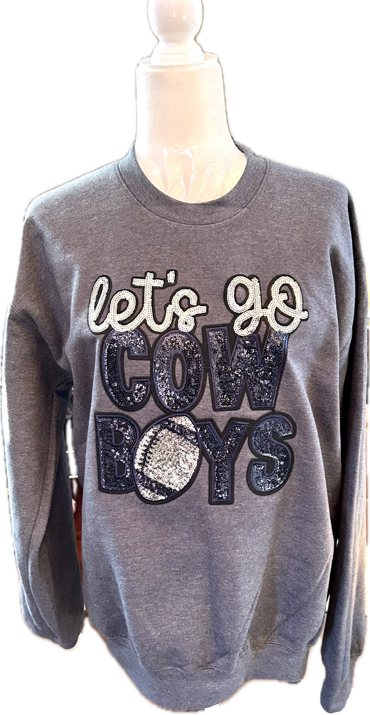 Let’s Go Cowboys Sequin Crewneck Sweatshirt | Game Day Sparkle Sweater | Football Fan Apparel