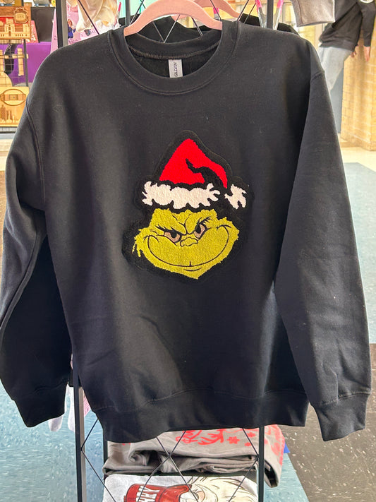 Christmas Chenille Patch Sweatshirt | Festive Holiday Crewneck | Grumpy Holiday Face Sweater