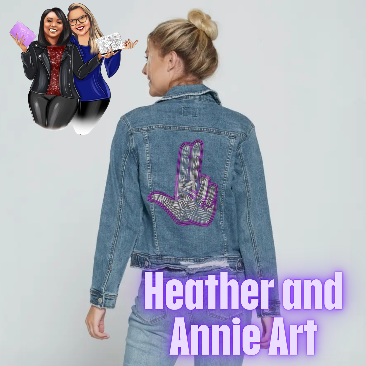 Officially Licensed Tarleton State University Dark Wash Denim Jacket with Rhinestone Hand Design
 | Heather & Annie Art.