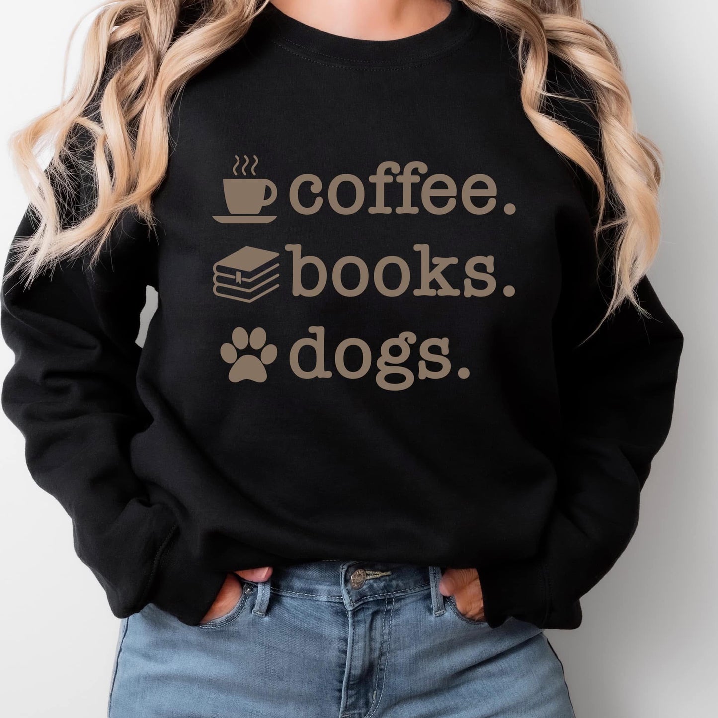 Coffee. Books. Dogs. T-Shirt | Cozy Reader Gift | Book Lover & Dog Mom Tee