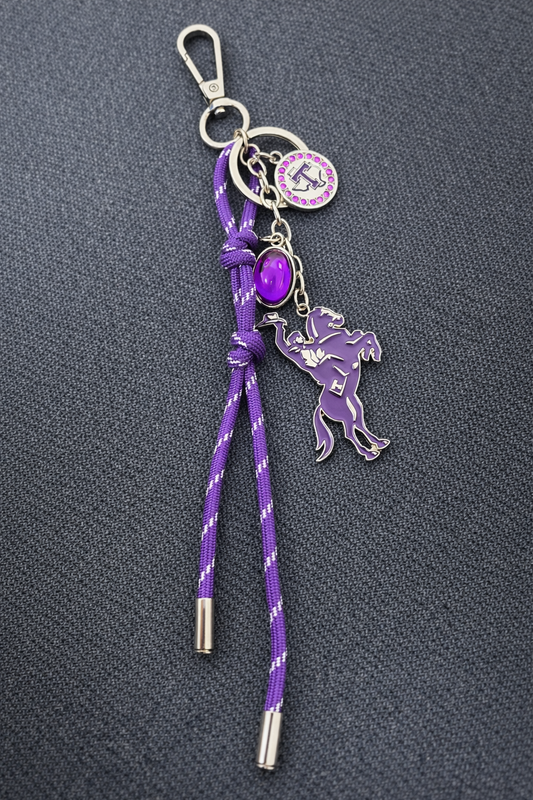 Tarleton State University® Purple Western Cowboy Bag Charm & Keychain | Licensed College Backpack Accessory