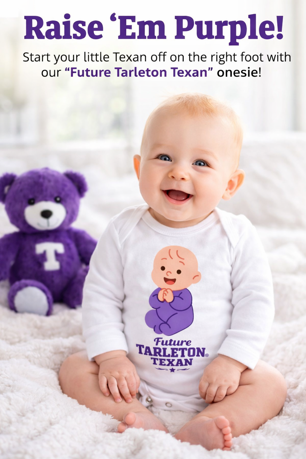 Future Tarleton Texan® Baby Outfit | Officially Licensed Tarleton State Infant Bodysuit | Purple Pride Baby Gift