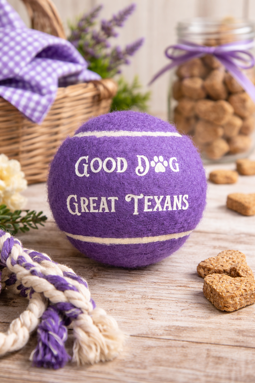 Tarleton “Good Dog Great Texans” Squeaky Dog Ball | Purple College Pet Toy Gift