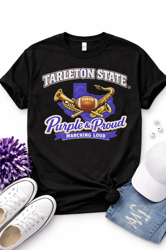 Tarleton State Purple & Proud Marching Loud T-Shirt | Licensed Tarleton Band & Football Shirt