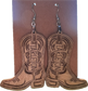 Tarleton State University wooden boot earrings laser engraved with Tarleton name and surgical steel hooks

