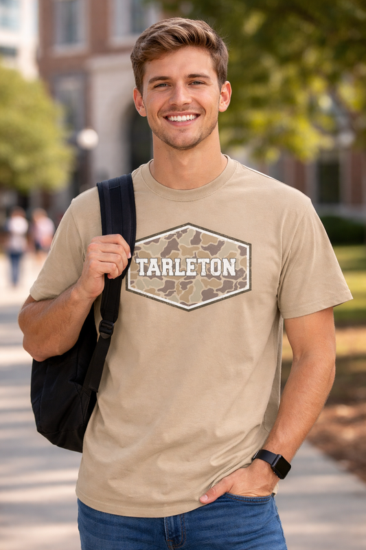 Tarleton Camo Comfort Colors T-Shirt | Licensed Tarleton State University Shirt | Vintage Wash Graphic Tee | Unisex College Spirit Shirt