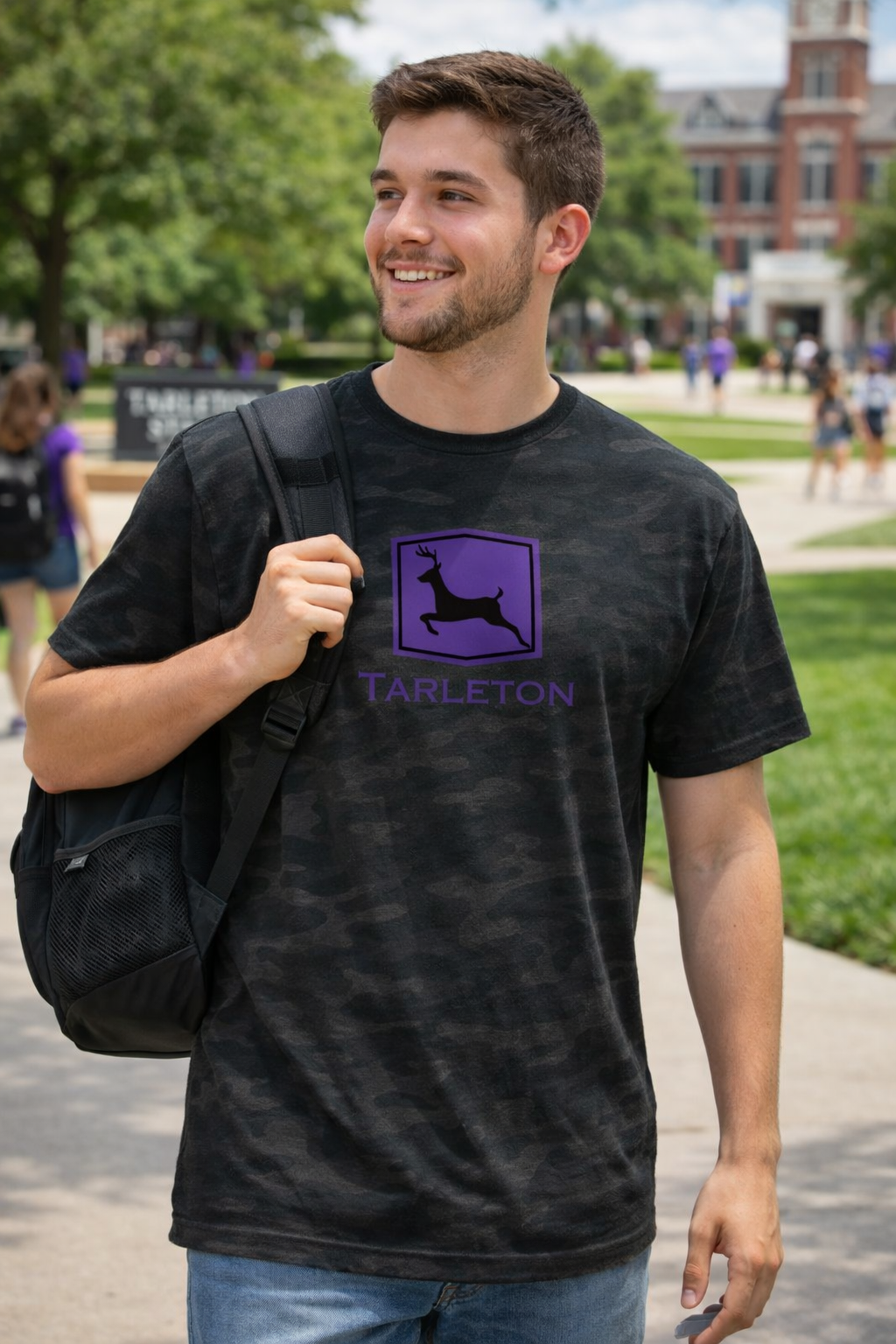 Tarleton Camo T-Shirt – Purple Deer Logo | Licensed Tarleton State University Shirt | Comfort Colors Style Tee