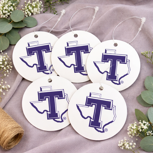 Tarleton Gift Tags (Set of 5) – 2” Circle Tags | Licensed & Approved Tarleton State | Purple Texans Wrapping Accessories