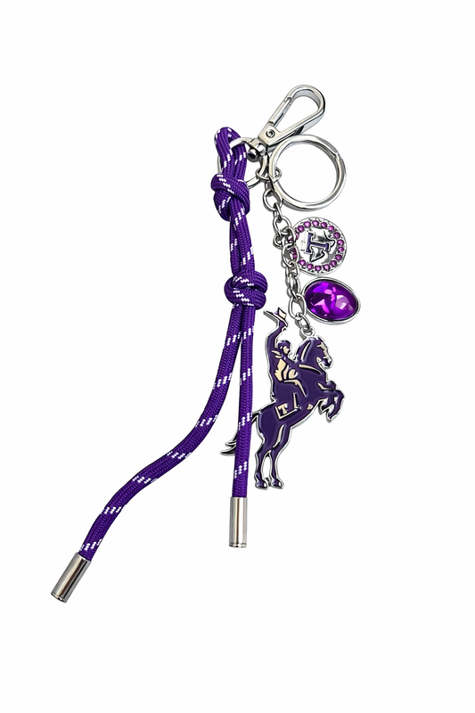 Tarleton State University® Purple Western Cowboy Bag Charm & Keychain | Licensed College Backpack Accessory