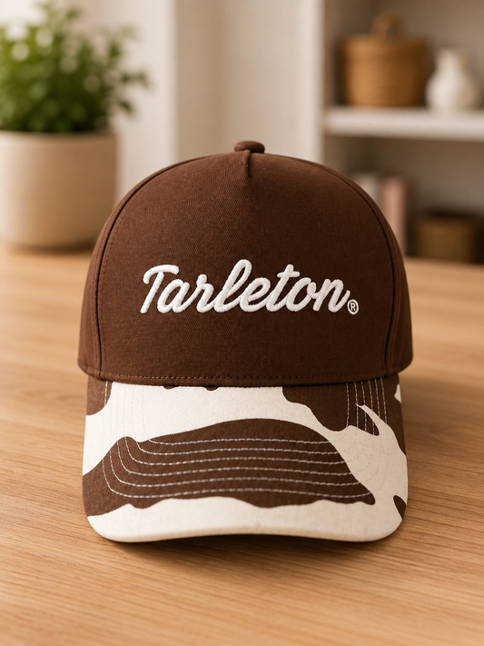 Tarleton Cow Print Hat | Brown & White Boutique Cap | Licensed & Approved Tarleton State University Hat