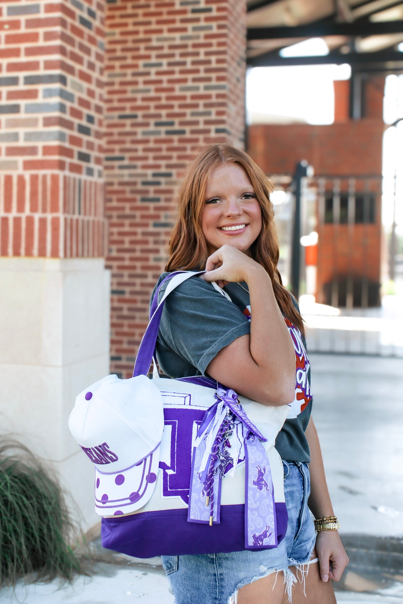 Licensed Tarleton State University Canvas Tote Bag – Large Zip Top Texans Tote with Chenille T Patch – 18” x 14”