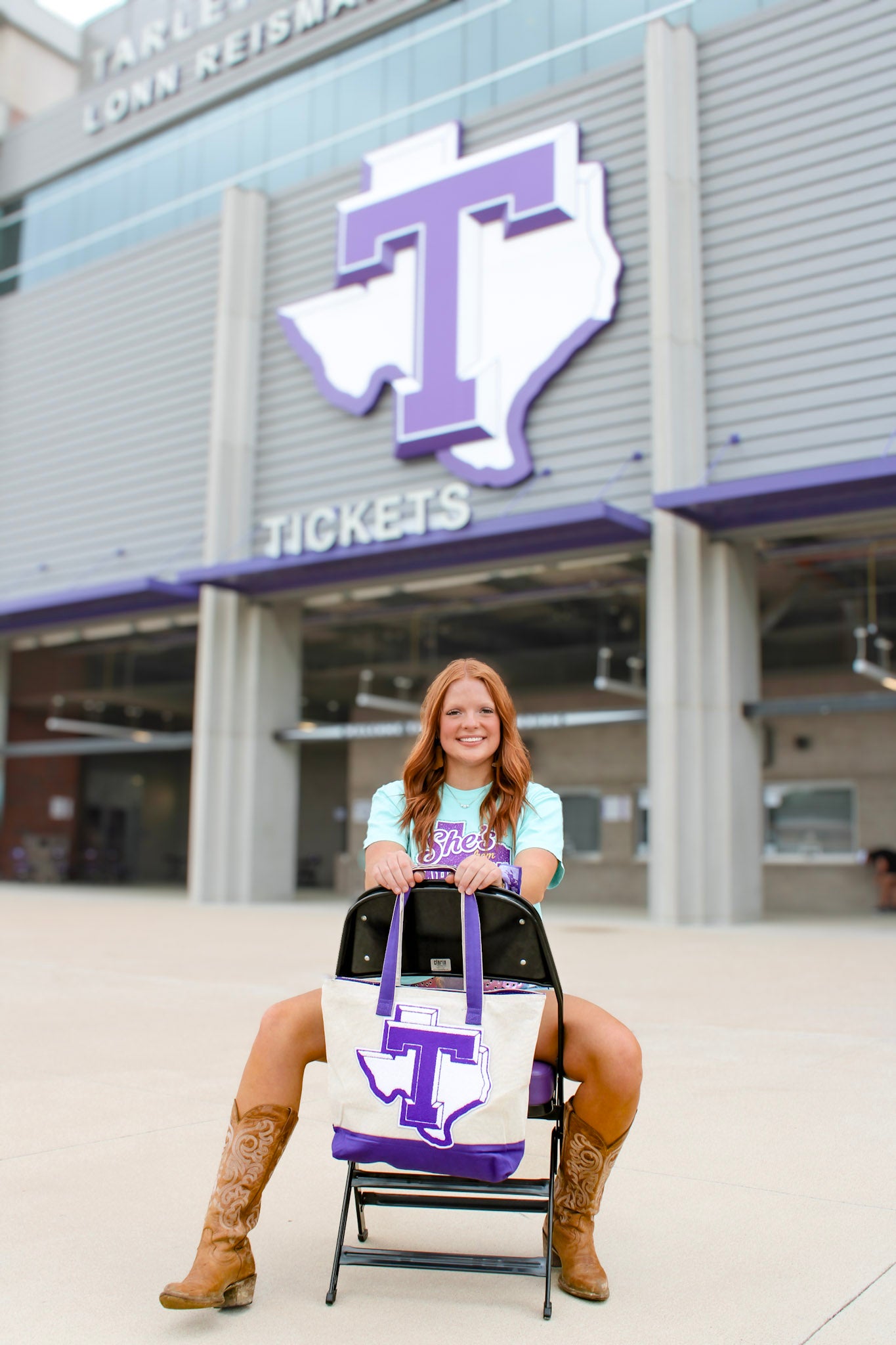 Licensed Tarleton State University Canvas Tote Bag – Large Zip Top Texans Tote with Chenille T Patch – 18” x 14”