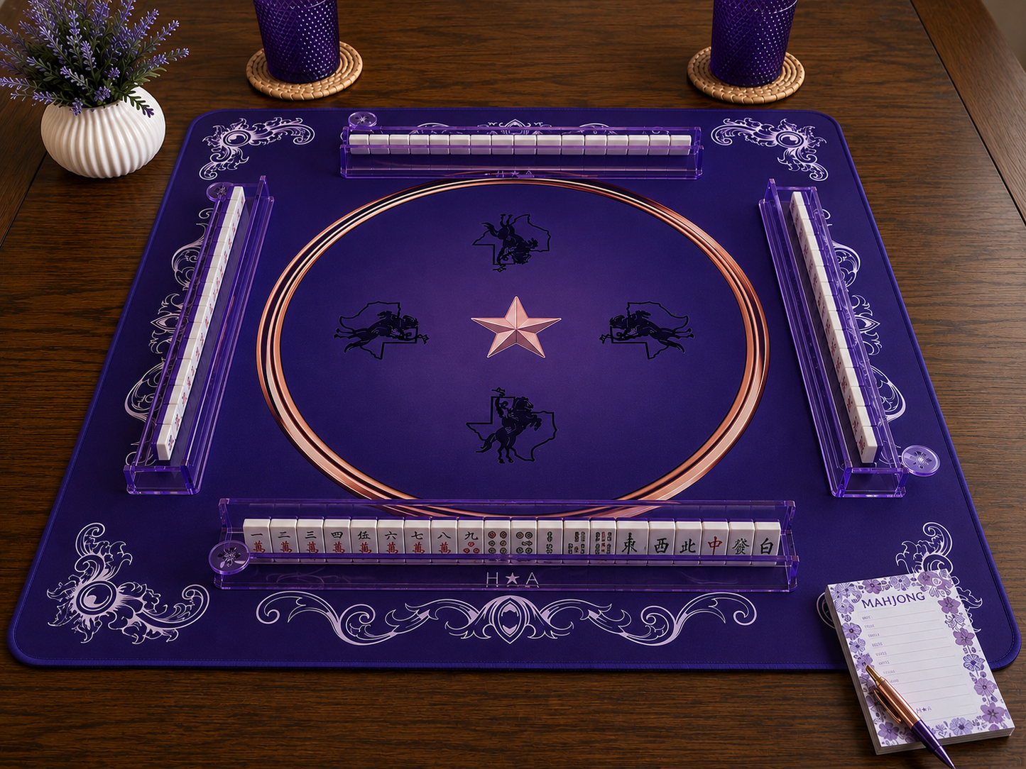 Licensed & Approved Tarleton State University Mahjong Mat | Western Purple Game Table Mat | Non-Slip 33” Playing Surface
