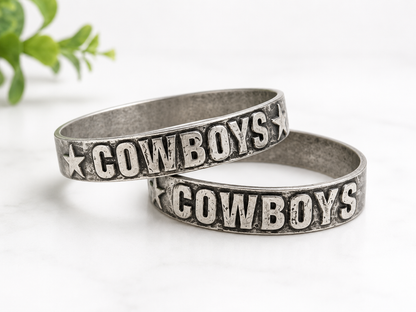 Western Engraved Silver Bangle Bracelet | “Cowboys,” “Fancy,” “Show Shits,” & Star Designs | Antique Silver Cuff Bracelet