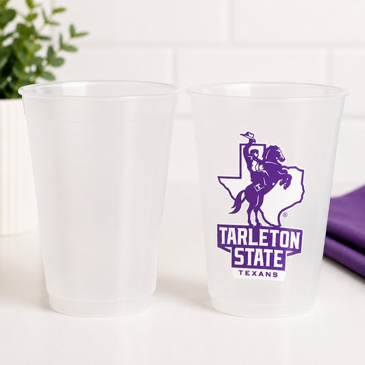 10 Licensed Tarleton State University Color Changing Frost Flex Cups| 16 oz Reusable Stadium Cup | Purple Cold Activated Game Day Cup