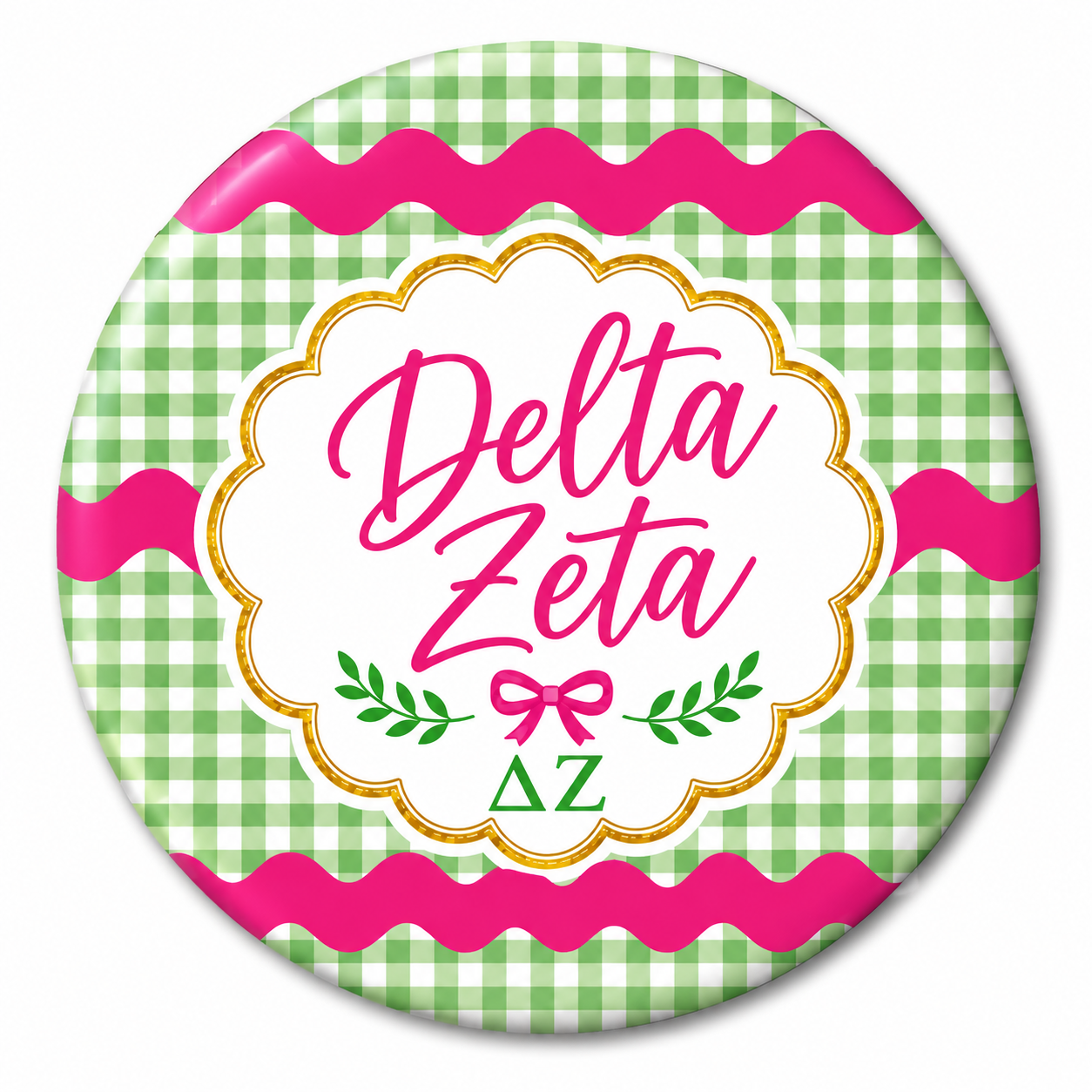 Licensed Delta Zeta 2.25” Button Pin | Official ΔΖ Sorority Script Pin | Greek Life Gift