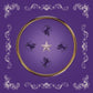 Licensed Tarleton State University mahjong mat in purple with gold ring, star and western rider design