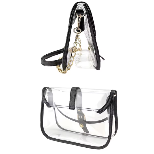 Licensed Clear Stadium Crossbody Bag with Black Trim | Stadium Approved Clear Purse | Game Day & Concert Bag