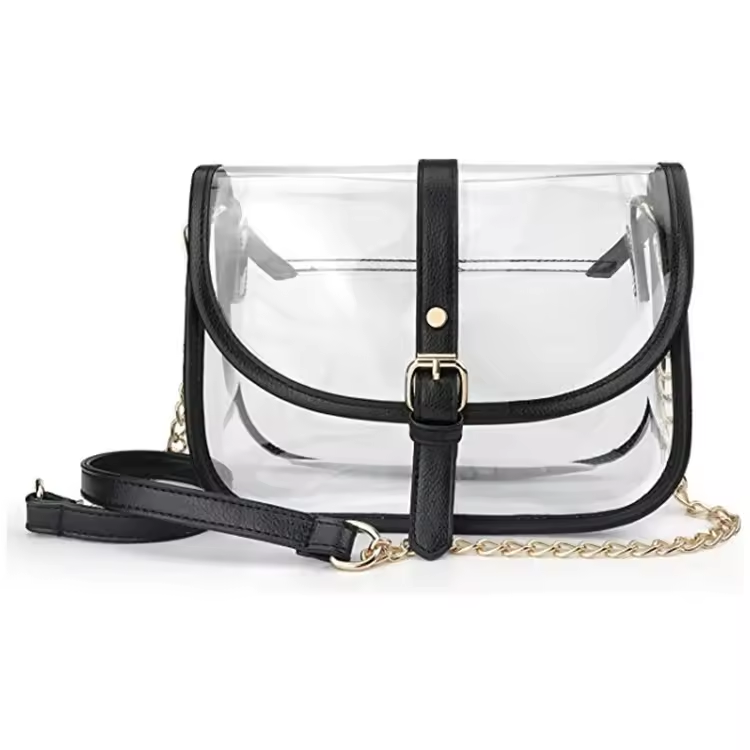 Licensed Clear Stadium Crossbody Bag with Black Trim | Stadium Approved Clear Purse | Game Day & Concert Bag