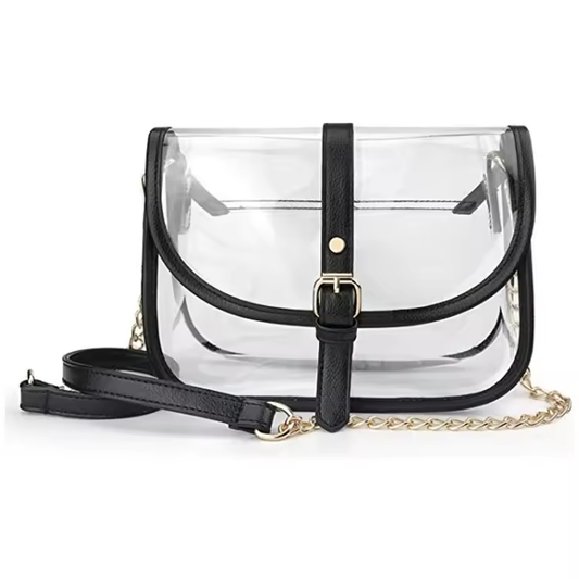 Licensed Clear Stadium Crossbody Bag with Black Trim | Stadium Approved Clear Purse | Game Day & Concert Bag