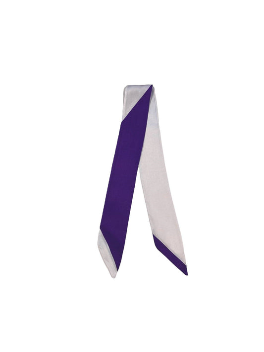 Skinny Twirly Purple and White Scarf – Satin Feel Accessory for Hair, Wrist, or Handbag