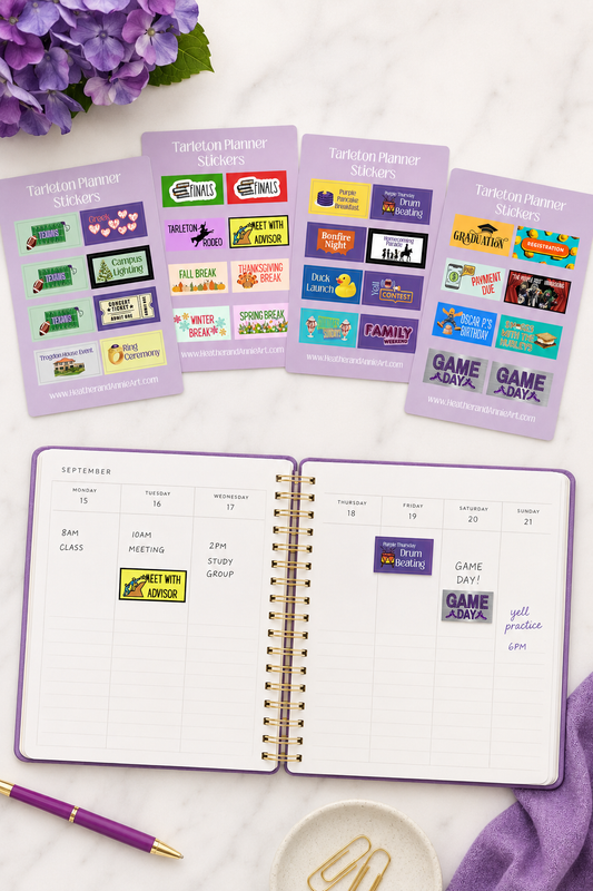 Licensed Tarleton State University Planner Sticker Bundle | 4 Academic Planner Sticker Sheets | College Student Planner Stickers | Fall & Spring Semester
