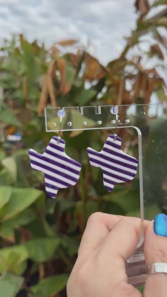 Tarleton Purple & White Striped Texas Earrings – Officially Licensed Game Day Jewelry