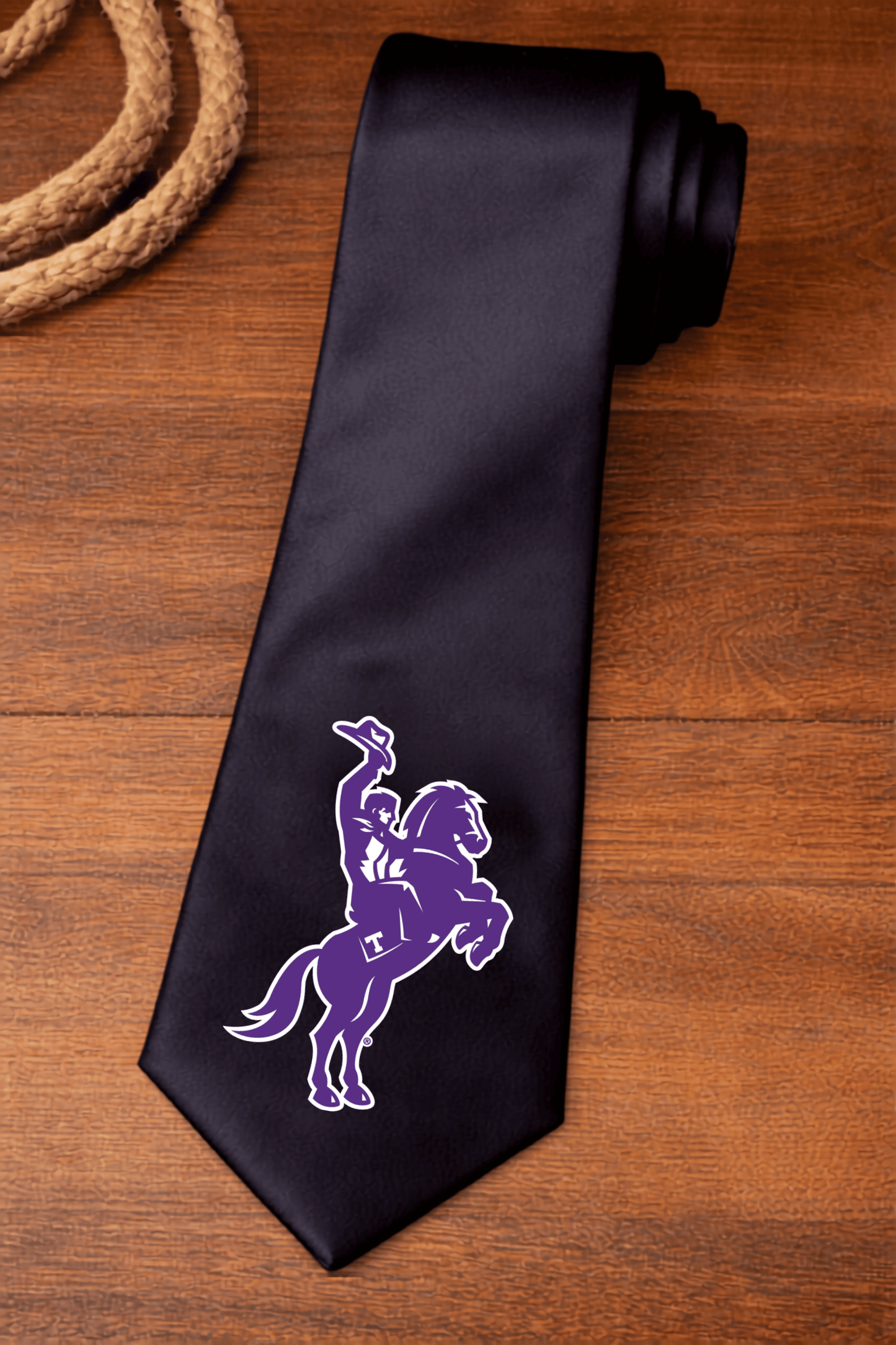 Tarleton State University Tie – Licensed Satin Necktie – Purple Texans Rodeo, Plowboys Cowboy, or Texas T Logo – Game Day & Graduation Gift