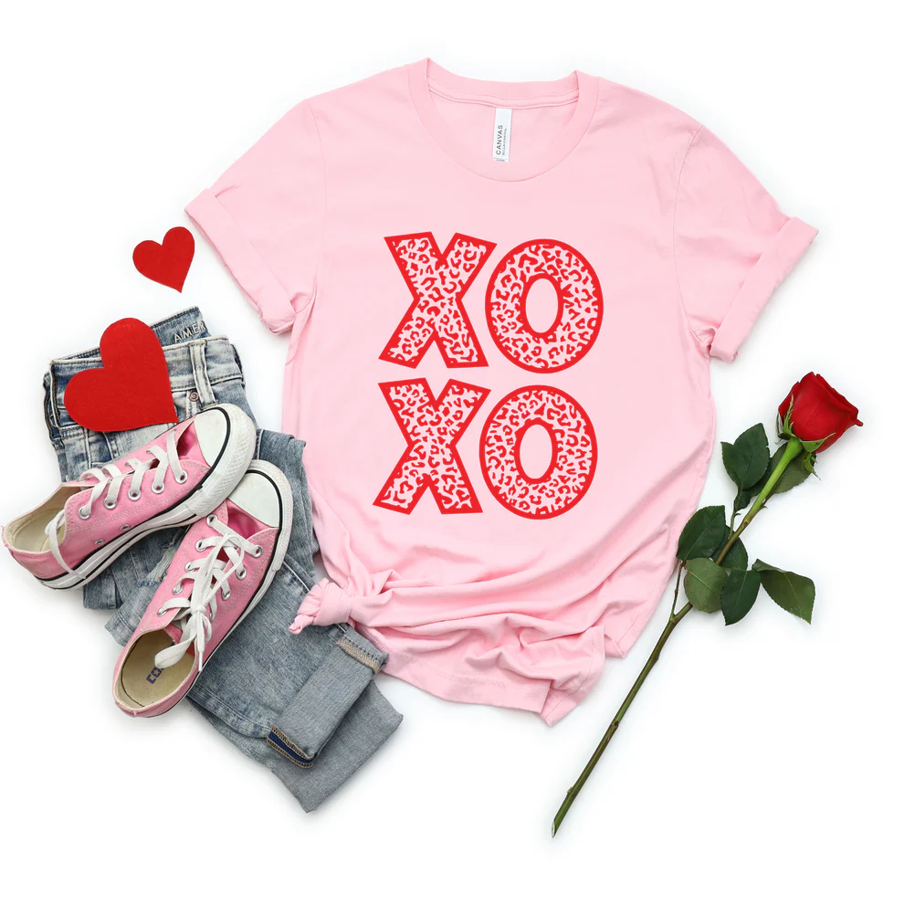 XOXO Valentine Graphic T-Shirt – Pink & Red Love Design Youth or Adult Sizes